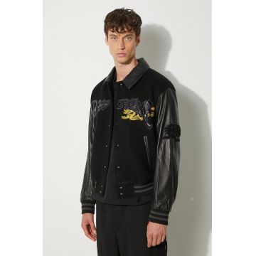 Awake NY geaca de lana Varsity Jacket culoarea negru, de tranzitie, oversize, SP24-OT001