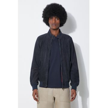 Baracuta geaca din piele intoarsa G9 Suede barbati, culoarea albastru marin, de tranzitie, BRCPS0939