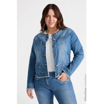 Jacheta din denim cu aplicatii cu margele