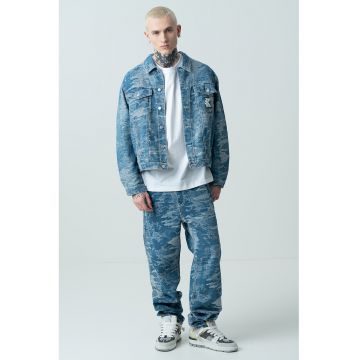 Jacheta din denim cu aspect decolorat
