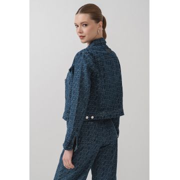 Jacheta din denim cu buzunare pe piept