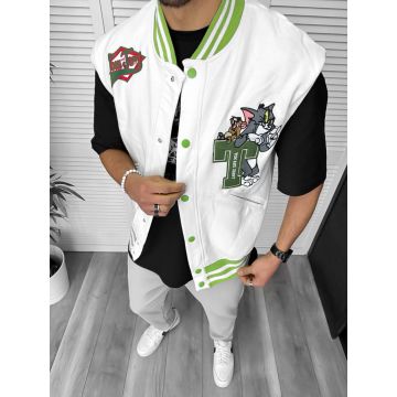 Vesta barbati casual  alba  cu stickere  11826 25-2.2
