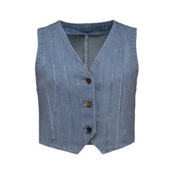 Vesta de denim cu nasturi