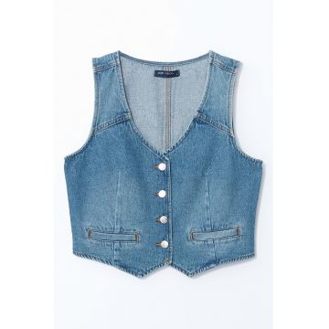 Vesta din denim cu nasturi