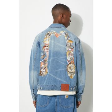 Evisu geacă din denim Hanafuda Daruma Daicock bărbați, de tranziție, oversized, 2ESHTM4DJ1002