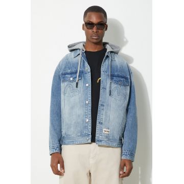 Evisu geacă din denim Seagull & Evisu Embossed bărbați, de tranziție, oversized, 2ESHTM4DJ8080
