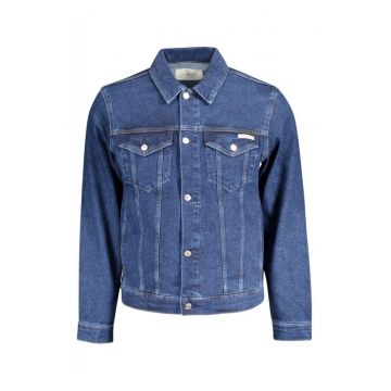 Geaca barbateasca din denim - cu 2 buzunare exterioare - fara gluga - logo -