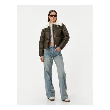 Geaca cu guler din blana shearling sintetica