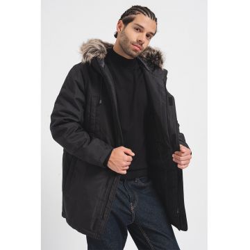 Geaca parka cu gluga cu garnitura din blana sintetica