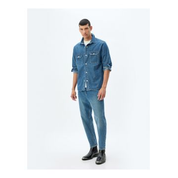 Jacheta-camasa din denim cu aspect decolorat