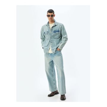 Jacheta-camasa din denim cu aspect decolorat