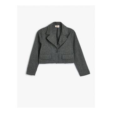 Jacheta crop cu buzunare cu clapa
