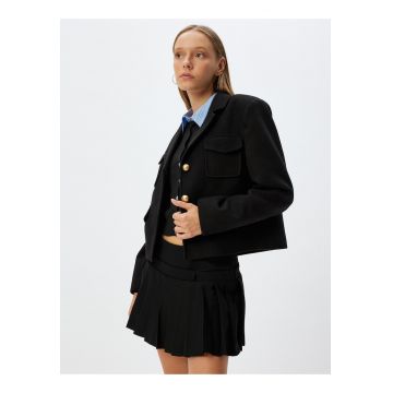Jacheta crop cu buzunare cu clapa