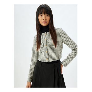 Jacheta crop cu model houndstooth