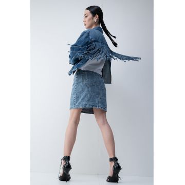 Jacheta de denim cu franjuri pe spate