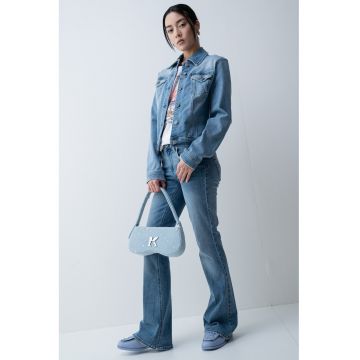 Jacheta din denim cu buzunare pe piept