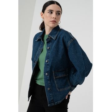 Jacheta din denim cu maneci cazute