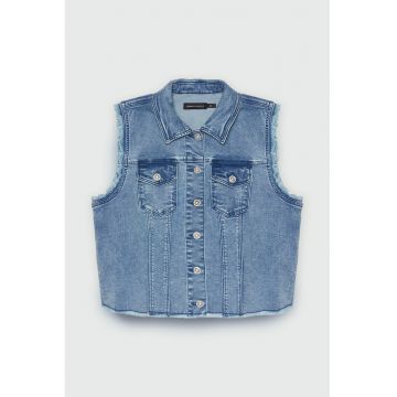 Vesta din denim cu buzunare cu clapa