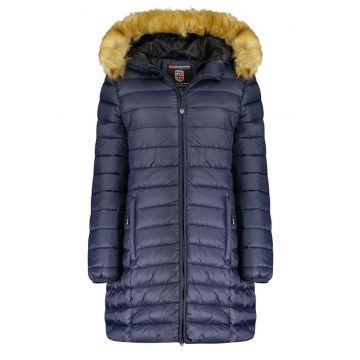 Geaca de iarna dama Geo Norway - matlasata - cu gluga - albastru marin - 100% poliamida -