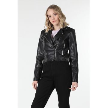 Jacheta crop de piele ecologica