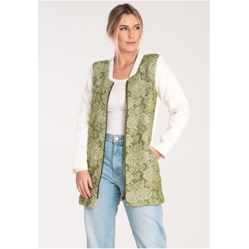 Jacheta dama M1062 -  Lana/Poliester - Alb/Verde