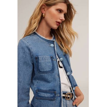 Jacheta din denim cu maneci trei sferturi