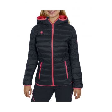 Jacheta matlasata  neagra - 100% nailon - pentru femei - cu gluga si buzunare cu fermoar