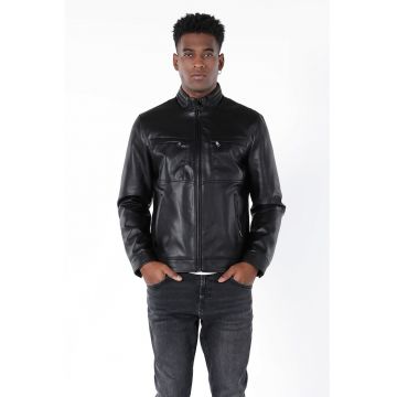 Jacheta slim fit de piele ecologica