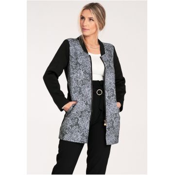 Palton dama  M1062 - negru - design modern - guler ridicat - material textil cu motiv floral