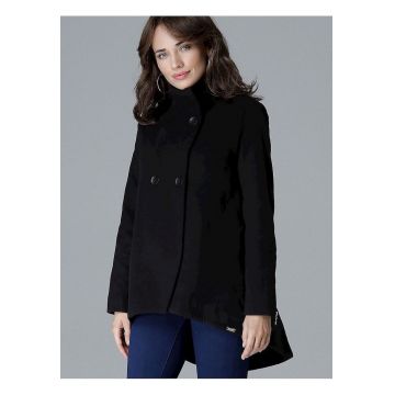 Palton dama -  neagra - cu guler ridicat - maneci cu fermoar - 80% viscoza -