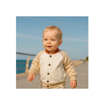 Bluza cu capse si guler portocaliu  - Hope - Ecru si Bej - pentru baietei