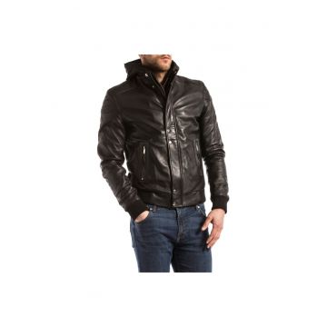 Geaca barbati  MAROS - Piele - Gluga - Negru