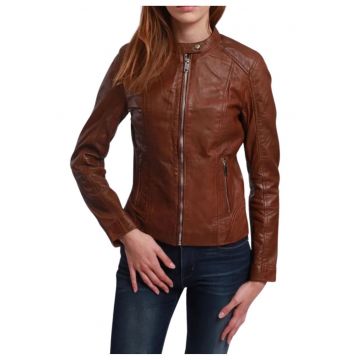 Geaca dama  Cooper - piele - maro - guler clasic -