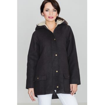 Geaca dama  K306 - neagra - poliester/viscoza - maneci lungi - design simplu -
