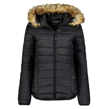 Geaca de dama  neagra - poliamida - cu puf sintetic - cu gluga detasabila -