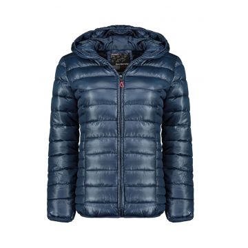 Geaca matlasata  Annecy - albastru marin - 100% poliester - cu gluga - pentru femei -