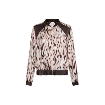 Jacheta bomber de satin cu imprimeu