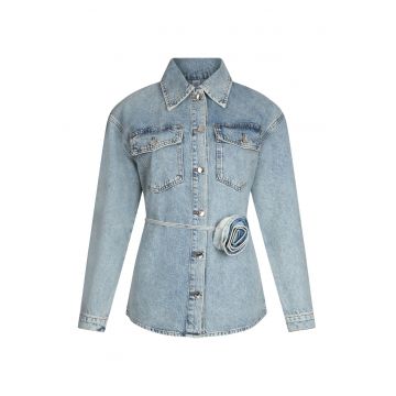 Jacheta-camasa din denim cu cordon in talie