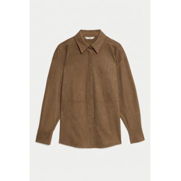 Jacheta-camasa din piele intoarsa sintetica cu model uni