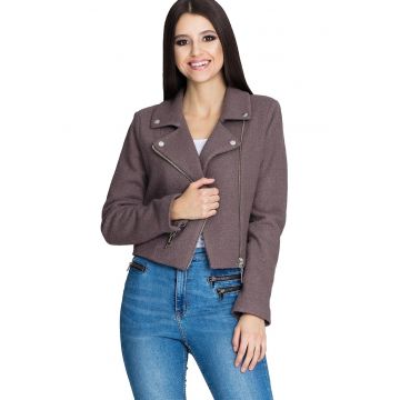 Jacheta dama M607 -  Poliester/Lana - Maro