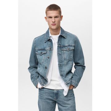 Jacheta din denim cu buzunare pe piept