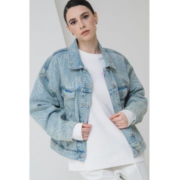Jacheta din denim cu imprimeu logo Lou