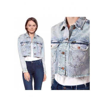 Jacheta din denim pentru femei  RETRO CROP JACKET M - Bumbac - Jacheta - Uni - Cu gluga - Cu nasturi - Albastru