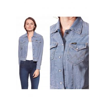 Jacheta din denim pentru femei  SHACKET S - Bumbac - Jacheta - Uni - Cu gluga - Nasturi - Albastru