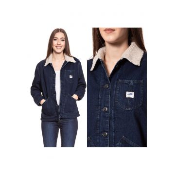 Jacheta din denim  SHERPA CHORE JACKET S pentru femei - Bumbac - Jacheta - Uni - Cu gluga - Cu nasturi - Albastru