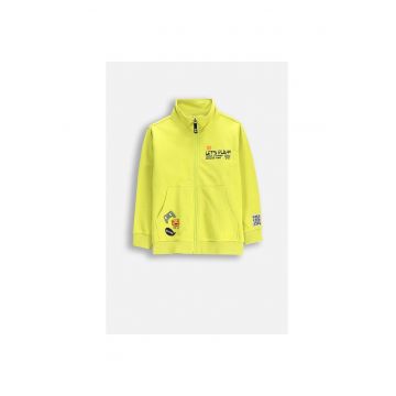 Jacheta din jerseu cu fermoar si guler inalt - Verde chartreuse
