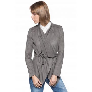 Jacheta -  Jacheta Din Piele Ecologica Moderna - Croi Slim - Inchidere: Legare - Numar De Buzunare: 2 - Compozitie Material: 90% Poliester - 10% Elastan - Gri