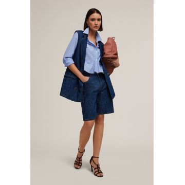 Vesta din amestec de in si denim si doua randuri de nasturi