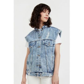 Vesta din denim cu maneci scurte
