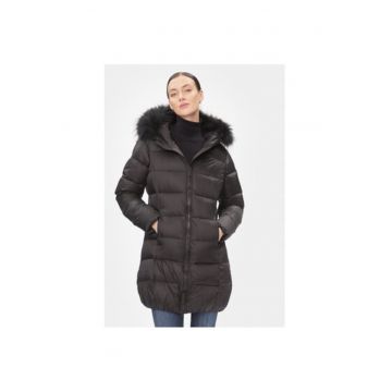 Geaca dama -  303225216 - Nylon/Blana naturala - 46 EU - Negru